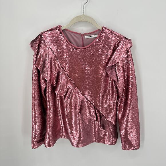GLAMOROUS Pink Sequin Barbie Retro Ruffle Blouse // M - Picture 1 of 8